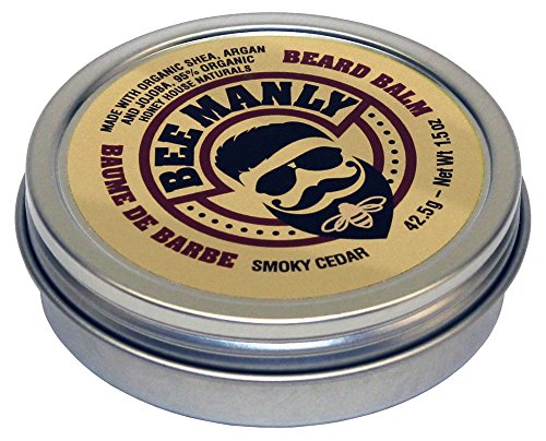 Bee Manly Beard Balm - Soothes Itch, Hydrates & Conditions, Smoky Cedar Scent - 1.5oz Travel Size