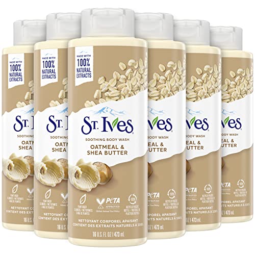 St. Ives Body Wash - Moisturizing Oatmeal & Shea Butter Cleanser, PETA-Certified - 16 Oz, Pack of 6