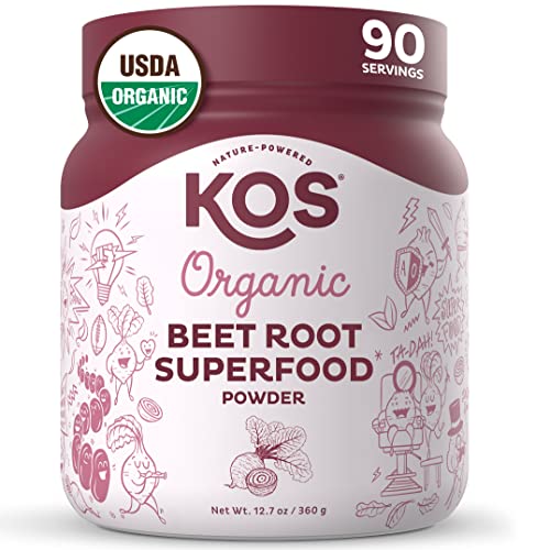 KOS Organic Beet Root Powder - Natural Nitric Oxide Booster, Non-GMO, Vegan - 90 Servings