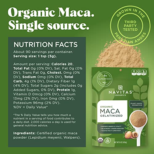 Navitas Organics Maca Gelatinized Powder - Energy & Vitality Support, Organic & Non-GMO - 16oz