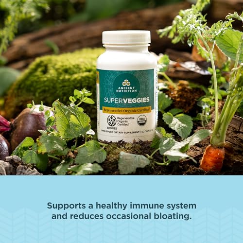 Ancient Nutrition SuperVeggies Capsules - Supports Gut & Immune Health, 23 Superfoods - 60 Count