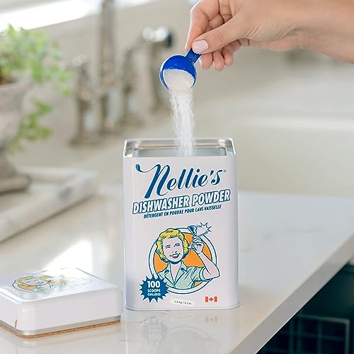 Nellie's Dishwasher Powder - Tough on Grease, Plant-Based Ingredients, 100 Scoop Tin