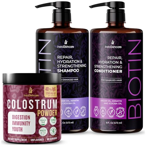 InstaSkincare Biotin Shampoo & Conditioner Set - Strengthens, Hydrates & Promotes Growth - 3.17oz