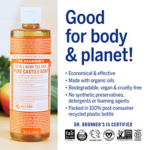 Dr. Bronner's Pure-Castile Liquid Soap - Organic Oils, 18-in-1 Uses, Vegan - Tea Tree, 16oz