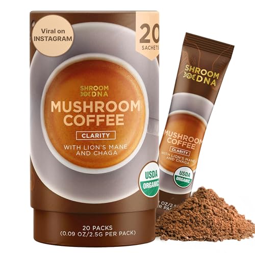 ShroomDNA Mushroom Coffee Blend - Instant Focus & Clarity, Immune Support - Organic, Vegan, 20 Count