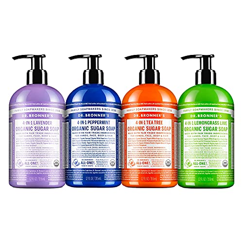 Dr. Bronner's Organic Sugar Soap - Nourishing & Hydrating, 4 Scents, 100% Recycled Packaging - 12oz