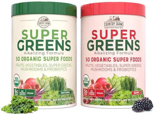 Country Farms Superfood Greens Powder - Boost Energy, Gut Health, 50 Organic Foods, 40 Servings