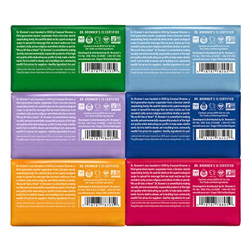 Dr. Bronner's Pure-Castile Bar Soap Variety Pack - Organic Oils, Vegan, 6 Scents - 5oz Each