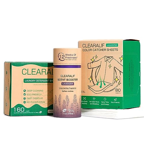 CLEARALIF Laundry Detergent Sheets - Stain Removal & Color Protection, Unscented, 80 Sheets