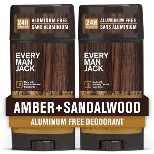 Every Man Jack Deodorant - Odor Crushing, Aluminum Free, Naturally Derived - Amber & Sandalwood, 3oz