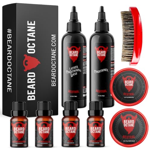 Beard Octane Men's Grooming Set - Moisturizing Oils, Balm & Wash for Healthy Beards - 4 pcs
