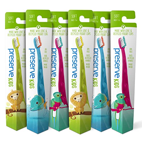 Preserve Kids Toothbrushes - Soft Bristles for Ages 2-8, Supports Wildlife - Pack of 6