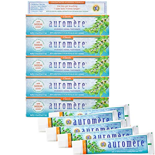 Auromere Ayurvedic Toothpaste - Fresh Licorice Flavor, Vegan, Non-GMO, Fluoride-Free - 5 Pack