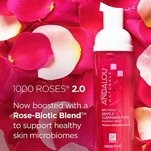 Andalou Naturals Gentle Cleansing Foam - Hydrating Rose-Biotic Blend, Soothes & Protects - 6.7oz