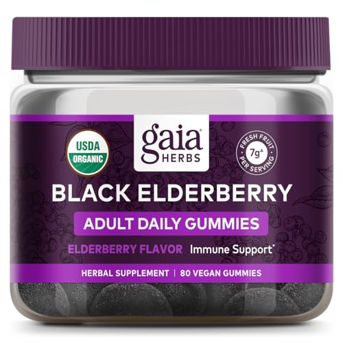 Gaia Herbs Black Elderberry Gummies - Immune Support, Organic Ingredients - 80 Count