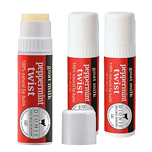 Dionis Goat Milk Lip Balm Set - Nourishing, Paraben-Free, Peppermint Twist - 3 x 0.28 oz