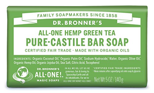 Dr. Bronner's Organic Green Tea Castile Bar Soap - Fair Trade, Vegan, Non-GMO, 5 oz