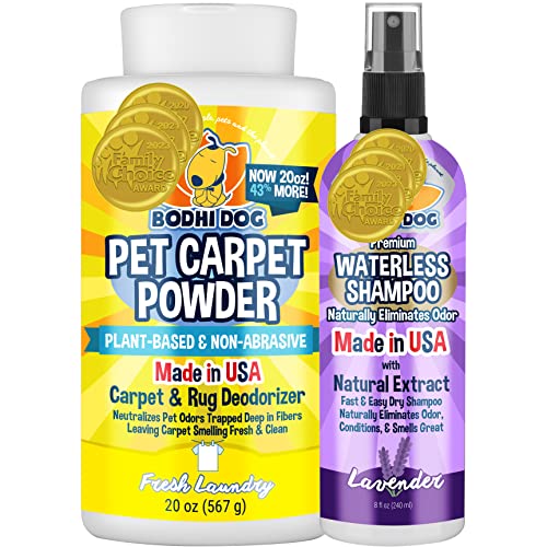 Bodhi Dog Carpet Cleaner & Waterless Lavender Shampoo - Odor Eliminator, Gentle Formula - 20oz + 8oz