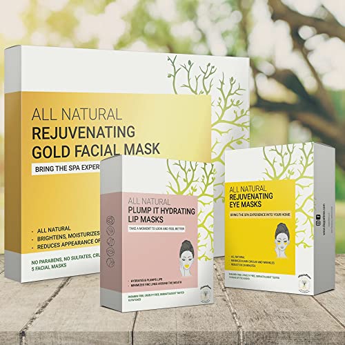 Doppeltree Skin Care Set - Revitalize with Gold Face, Lip & Eye Masks, Vegan & Natural - 3 pcs