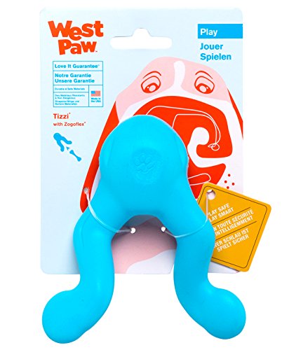 WEST PAW Zogoflex Tizzi Treat Dispensing Dog Toy - Durable, Recyclable, Floatable - Small, Aqua Blue