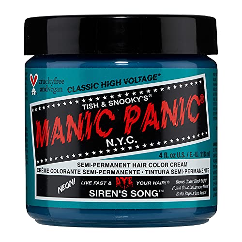 MANIC PANIC Siren's Song Neon Blue Green Hair Dye - Vibrant Glow Under Blacklight, Vegan - 4oz