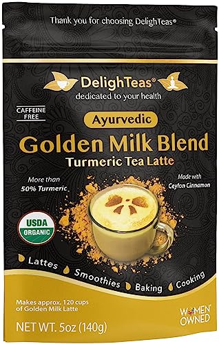 DelighTeas Organic Golden Milk Powder - Antioxidant Turmeric Blend, Vegan, Non-GMO - 120 Servings