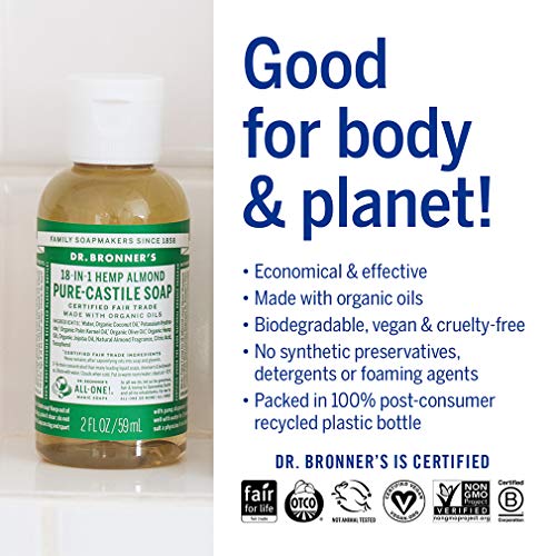 Dr. Bronner's Body Soap - Organic Oils for Multi-Purpose Use, Vegan, 2oz Travel Size