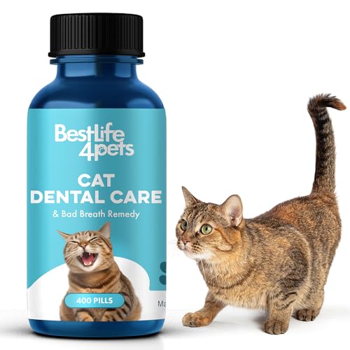 BestLife4Pets Cat Dental Care - Natural Bad Breath & Plaque Control, 400 Easy Pills