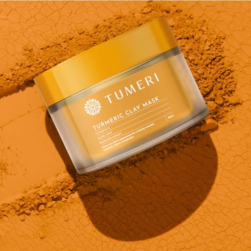 TUMERI Turmeric Clay Face Mask - Fades Dark Spots, Hydrates, Pore Minimizer - 2 oz with Brush