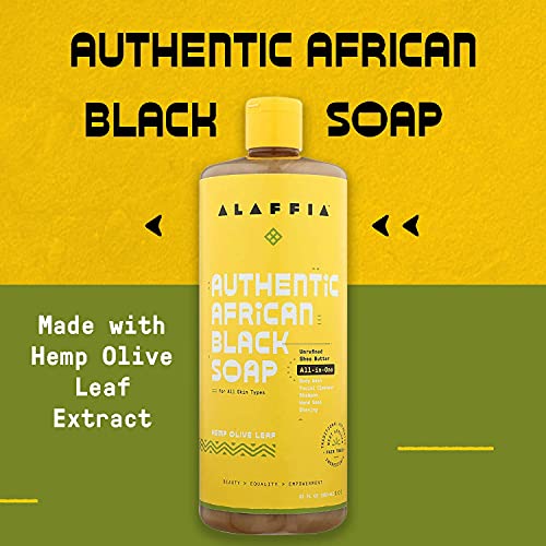 Alaffia Authentic African Black Soap - Detoxifying Body Wash, Face & Hair Cleanser - 32 Fl Oz