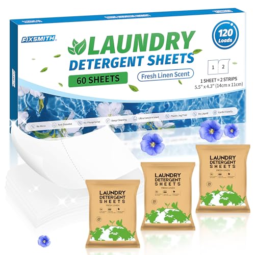 FIXSMITH Laundry Detergent Sheets - Deep Cleaning, Hypoallergenic, Plastic-Free - 120 Loads