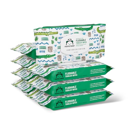 Mama Bear Flushable Toddler Wipes - 100% Plant-Based, Hypoallergenic, 336 Count (8 Packs)