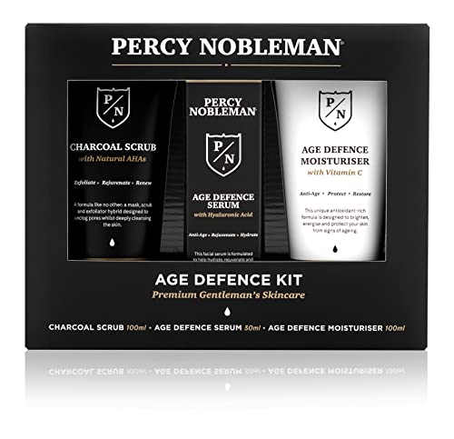 Percy Nobleman Age Defence Kit - Rejuvenating Charcoal Scrub, Serum & Moisturiser - 3-Step Set