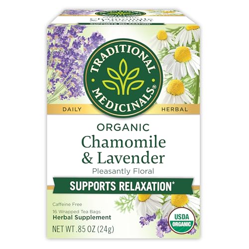 Traditional Medicinals Organic Chamomile & Lavender Tea - Stress Relief, Non-GMO, 16 Bags