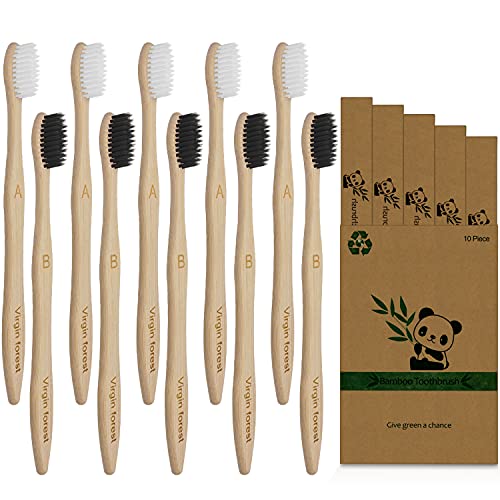 Virgin Forest Bamboo Toothbrush Set - Soft Bristles, BPA-Free, Vegan, Biodegradable - Pack of 10