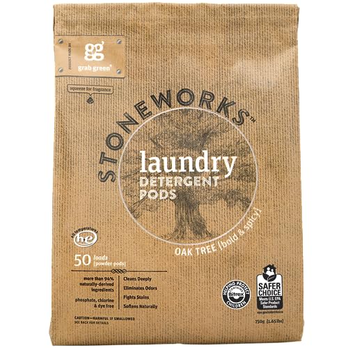 Grab Green Stoneworks Laundry Pods - Deep Clean, Odor Removal, Natural Ingredients - 50 Loads