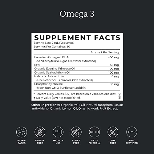 CYMBIOTIKA DHA Vegan Omega 3 Supplement - Supports Brain, Vision & Heart Health, Lemon - 2 Oz