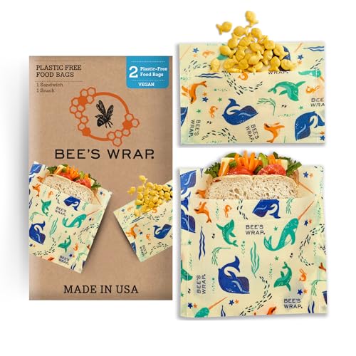 Bee's Wrap Food Storage Bundle - Vegan, Organic Cotton, Reusable Bags & Wraps - 3 Pack