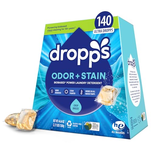 Dropps Laundry Detergent Pods - Powerful Stain Removal, USDA Certified Biobased - 140 Count