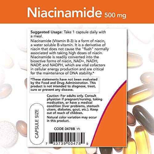 NOW Foods Niacinamide 500mg - Supports Energy Production, Vegan & Non-GMO - 100 Capsules