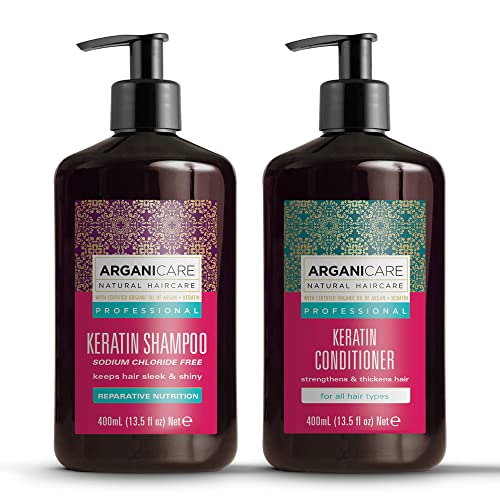 Arganicare Keratin Shampoo & Conditioner Set - Strengthens & Moisturizes All Hair Types - 27 Fl Oz