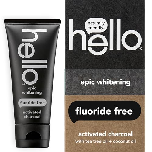 hello Activated Charcoal Toothpaste - Whitens Teeth, Fresh Mint + Coconut Oil, Vegan - 4oz