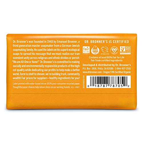 Dr. Bronner's Pure-Castile Bar Soap - Moisturizing Organic Oils, Vegan, Biodegradable - 6-Pack