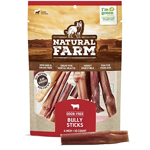 Natural Farm Dog Treats - 100% Beef, Non-GMO, Grain-Free, Digestible, 10 Pack - 4 Inch