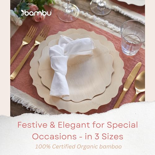 Bambu Compostable Bamboo Plates - 100% Biobased, Durable & Elegant, 7 Inch, Pack of 25