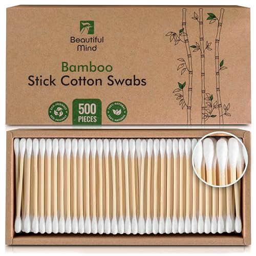 Beautiful Mind Bamboo Cotton Swabs - Durable, Biodegradable, Vegan, 500 Count in Kraft Box