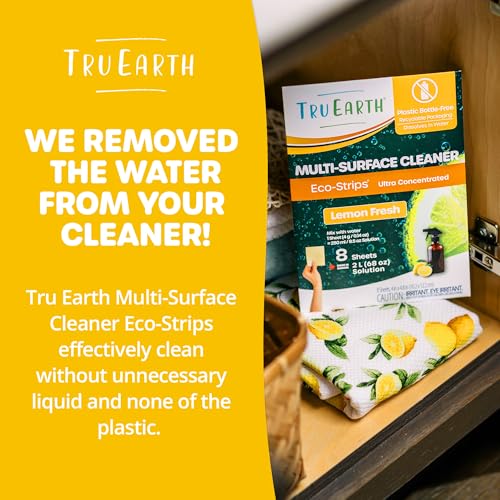 Tru Earth Multi-Purpose Cleaner Strips - Non-Toxic, Fresh Lemon Scent, Makes 8.5oz - 8 Strips