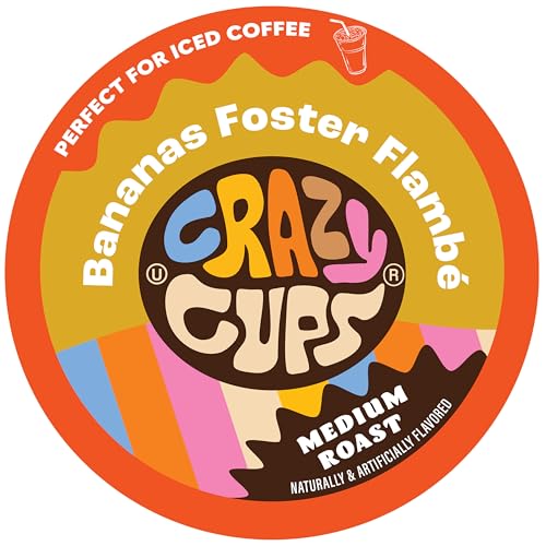 Crazy Cups Flavored Coffee - Rich Bananas Foster Flavor, Vegan, Gluten-Free - 22 Recyclable Pods