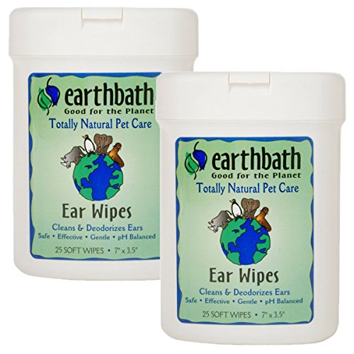 earthbath Dog Ear Wipes - Natural Cleaner for Dogs & Cats, Cruelty-Free, 25 Count (2 Pack)