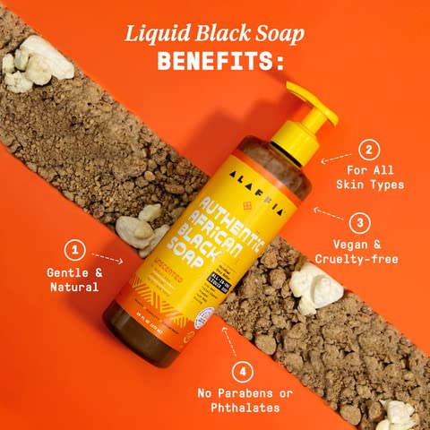 Alaffia Authentic African Black Soap - Detoxifying Body Wash, Moisturizing & Gentle - 16 Fl Oz